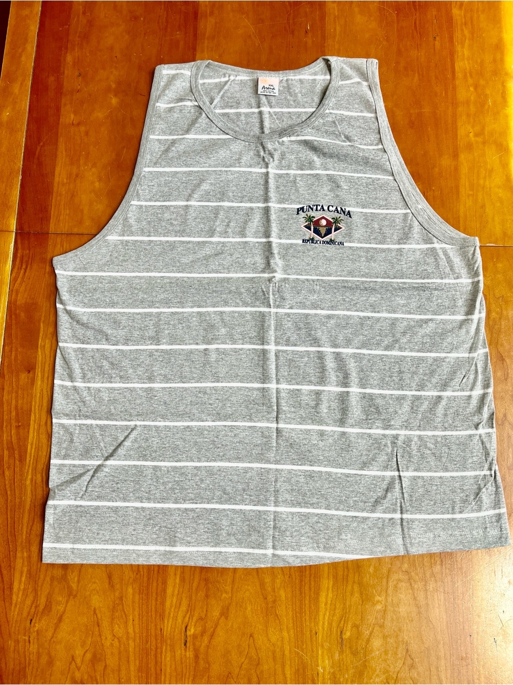 NWOT Dominican Republic Punta Cana Striped Gray Tank Top. 100% Cotton by Arena.